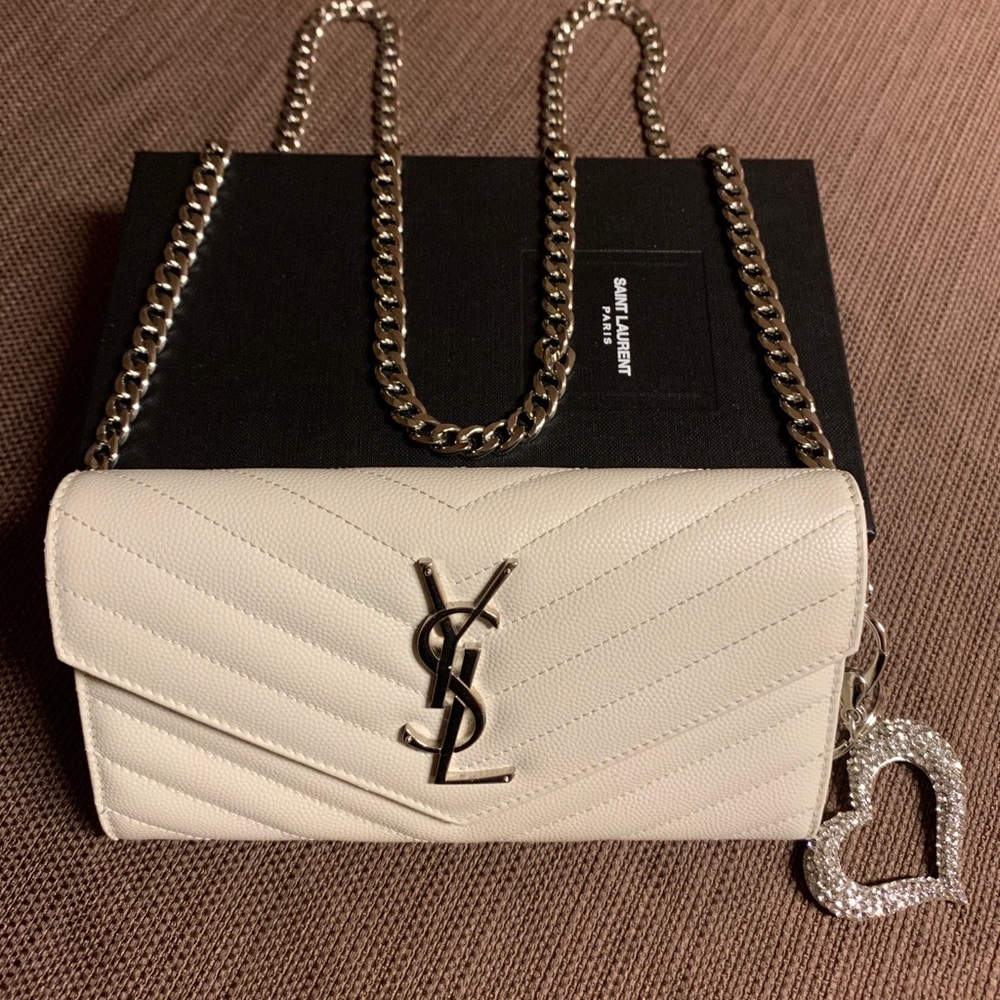 YSL off white Leather Wallet on Chain